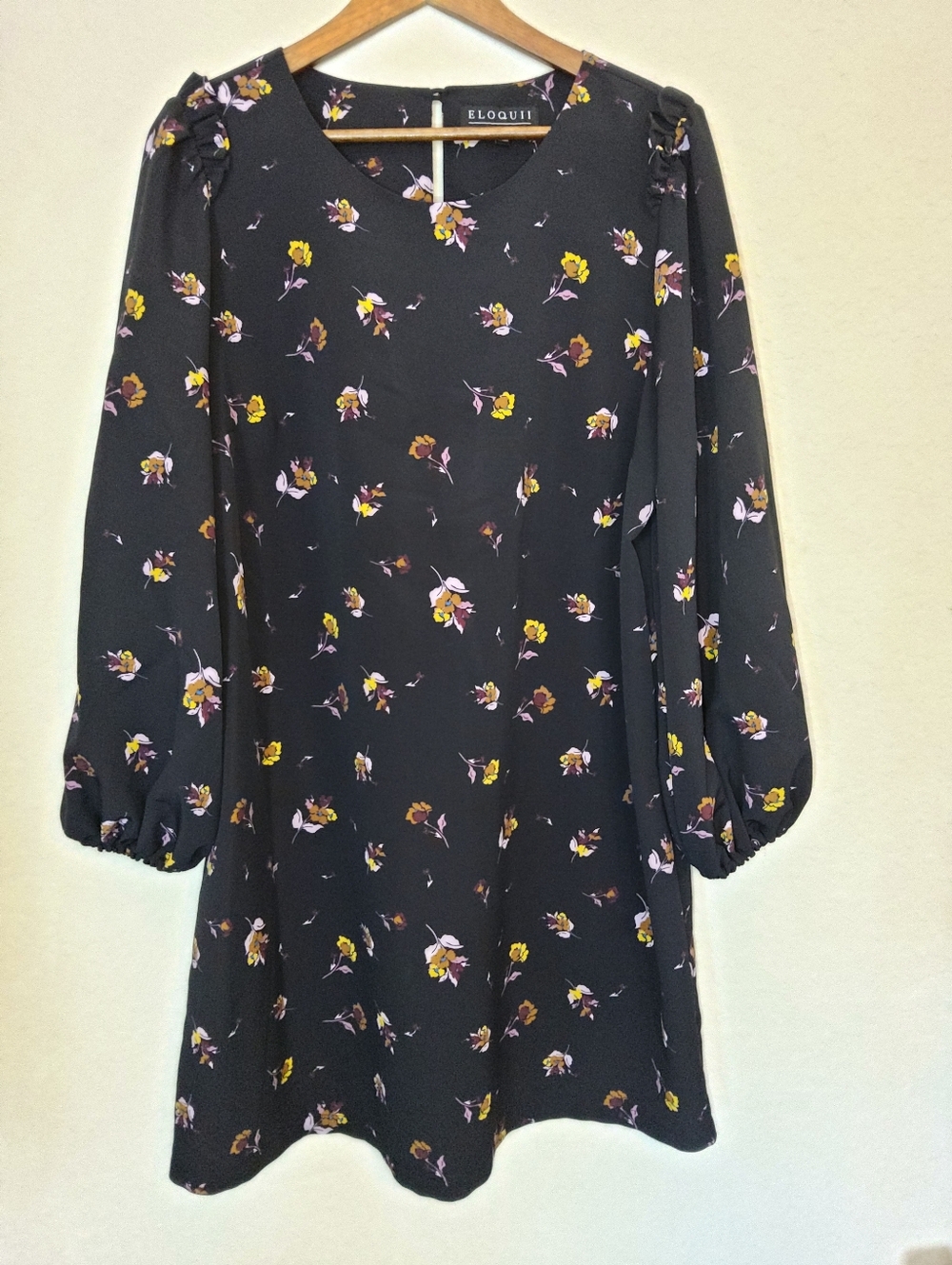 Eloquii Shift Dress Womens Sz 14 Black Ditsy‎ Floral Dark Cottagecore Boho Chic